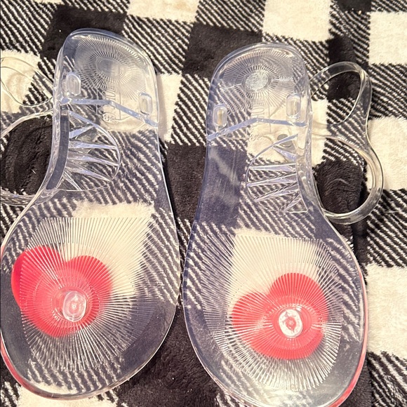 Ann More Clear Sandals with Red Heart Accent - Picture 3 of 3
